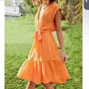 Orange 100% Cotton Gauze Sleeveless Dress